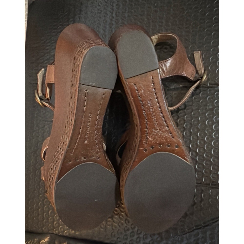 FRYE & CO CARLIE 2 PIECE LEATHER ANKLE STRAP BROWN PLATFORM WEDGE SANDALS 8M NWB - Picture 10 of 12